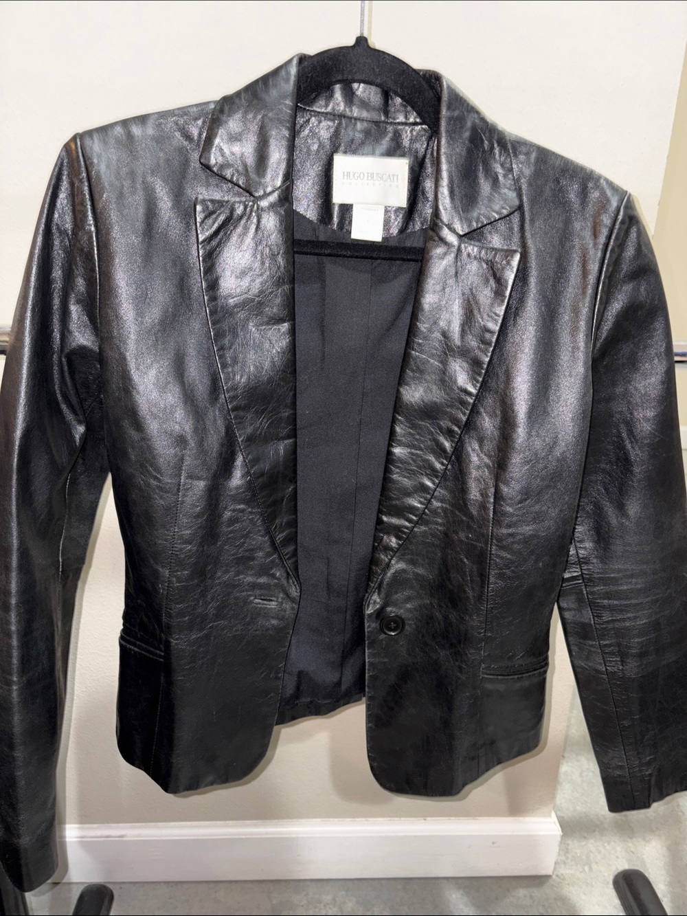 Hugo Buscati Black Leather Single-Button Blazer Jacket